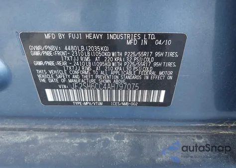 2010 Subaru Forester 2.5X Premium z USA, uszkodzony, nr VIN JF2SH6CC4AH797075